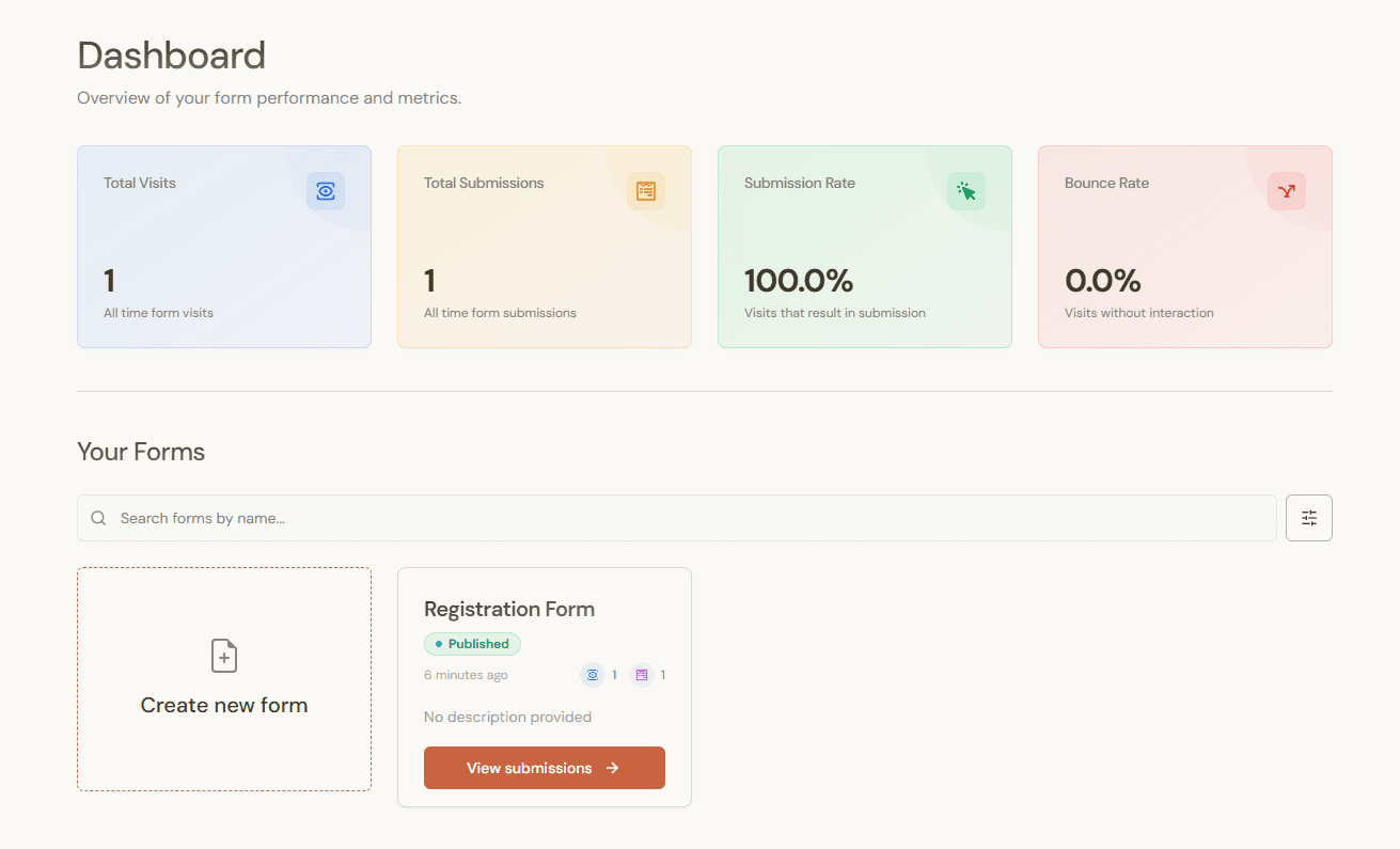 QuickForm Dashboard Preview